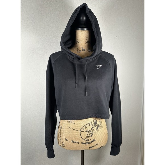 Gymshark Tops - Gymshark Cropped Hoodie Sweatshirt Women Black Athletic Workout Size Large
